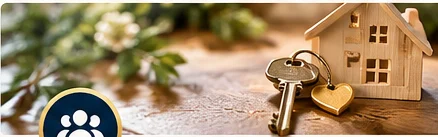 A house-shaped key holder and a key
